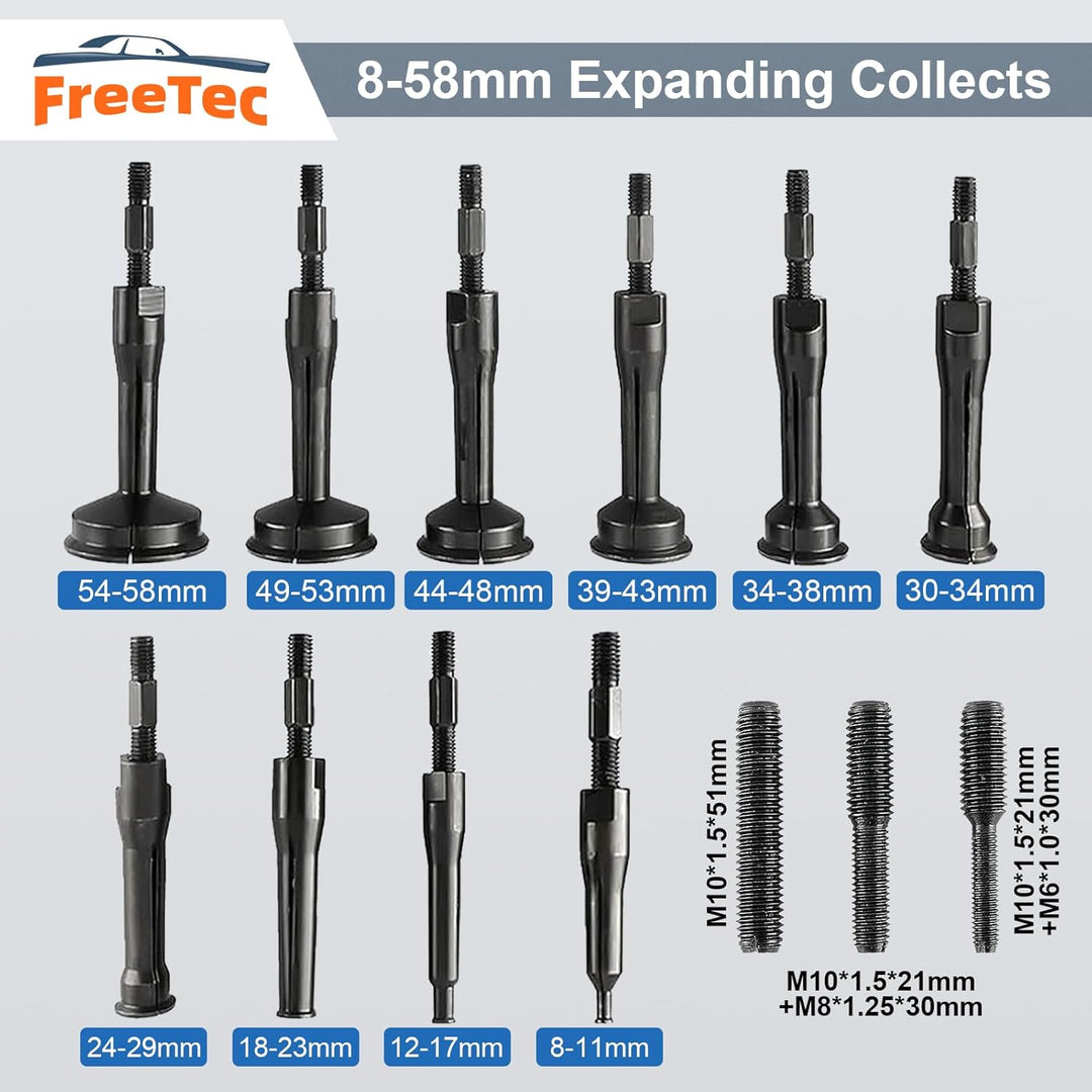 FreeTec 17tlg Innenlager Abzieher Set, 8-58mm Innenabzieher Lager, Grundloch Lagerabzieher Innenlage
