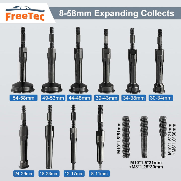 FreeTec 17tlg Innenlager Abzieher Set, 8-58mm Innenabzieher Lager, Grundloch Lagerabzieher Innenlage