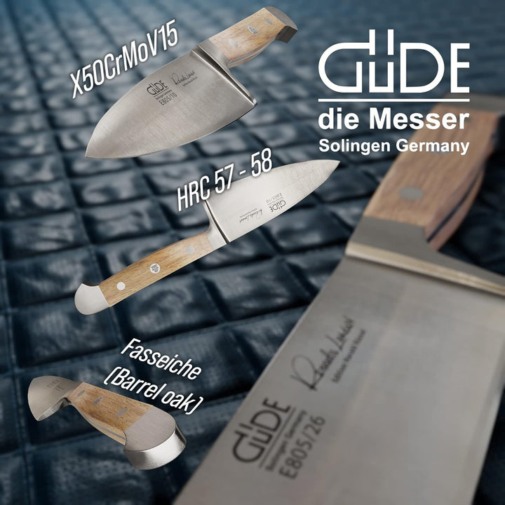 GÜDE Solingen - Hartkäsemesser Käsemesser geschmiedet, 10 cm, Fasseichenholz, ALPHA FASSEICHE, Doppe