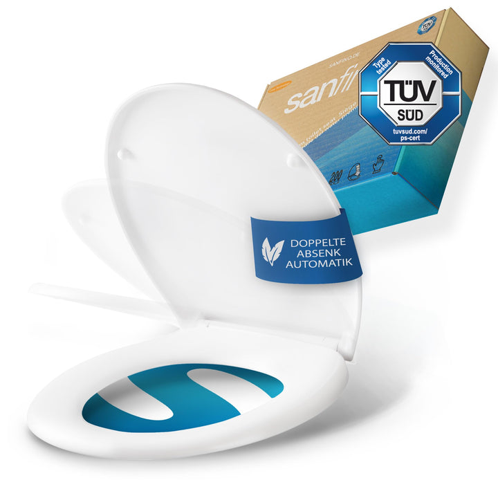 SANFINO® Premium WC Sitz mit Absenkautomatik oval – 5 Jahre Garantie – TÜV geprüfter WC Sitz mit Sch