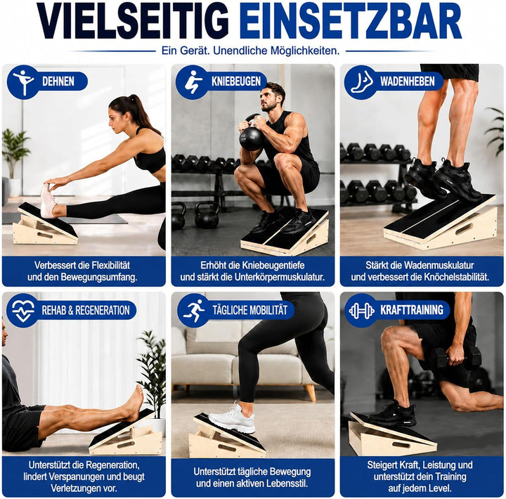 Professionelles Schrägbrett aus Holz, verstellbares Neigungsbrett und Wadendehner, Stretch-Brett - e