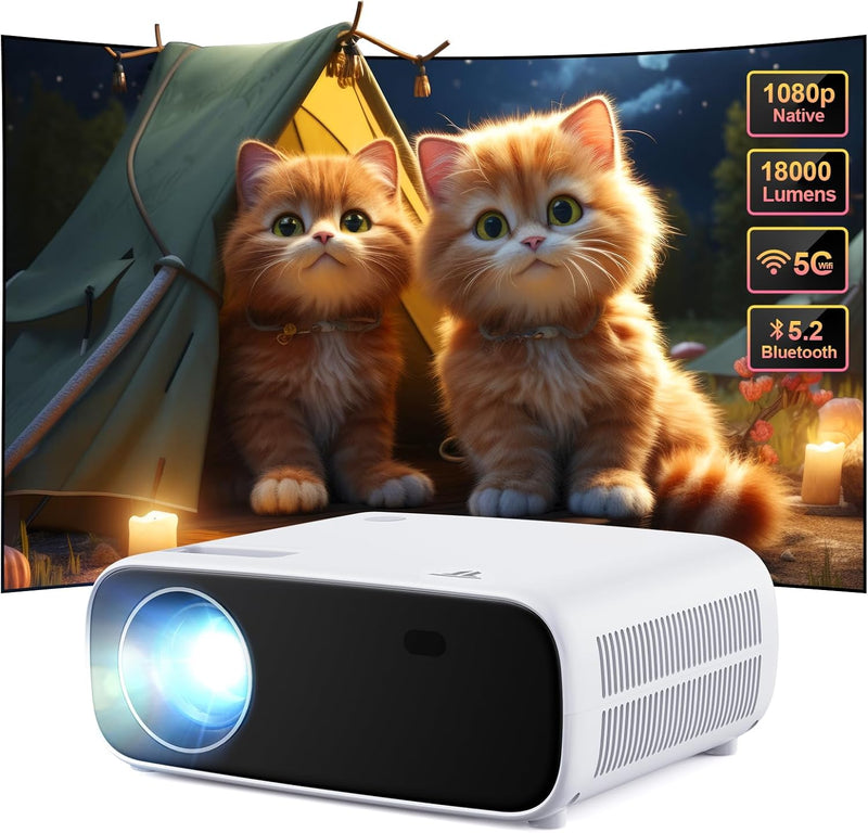 Wielio Beamer, Full HD 1080P Heimkino Beamer, Bluetooth und WiFi aktiviert, Eingebauter Sound, Kompa