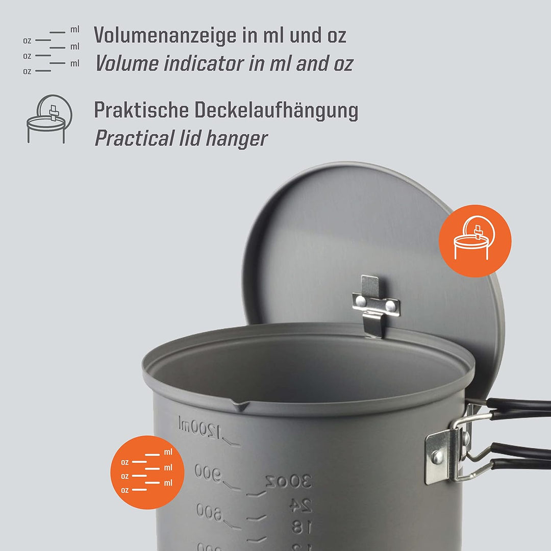 Esbit Outdoor Kochtopf 1600 ml - Camping Topf aus hartanodisiertem Aluminium - inkl. Deckel mit prak