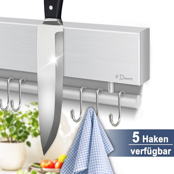 Dmore Magnetleiste Messer mit 5 Haken, 30 cm Messerhalter magnetisch aus Edelstahl, Magnet Messerhal