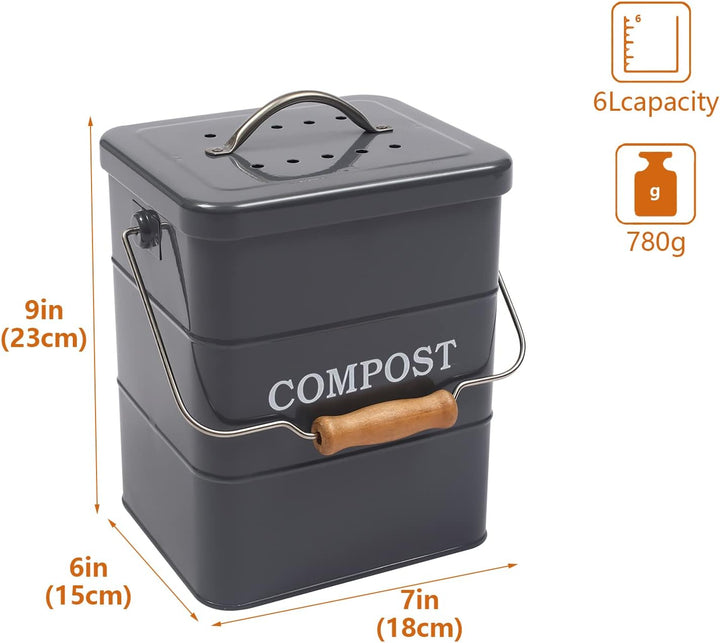 Metall komposteimer mit Deckel Küche biomülleimer Arbeitsplatte und Unterschrank Mini komposter, 6L