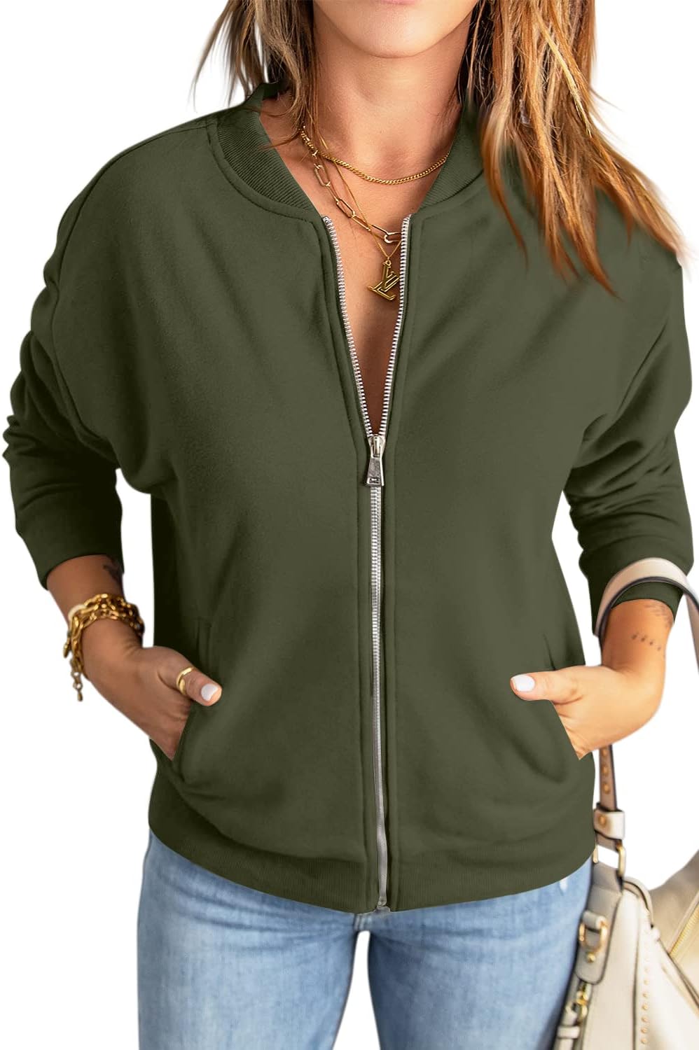 GeGekoko Zip Sweatshirt Damen übergrosse Jacket Sweatshirt Einfarbige Loose Langarm Tops Oberteile m