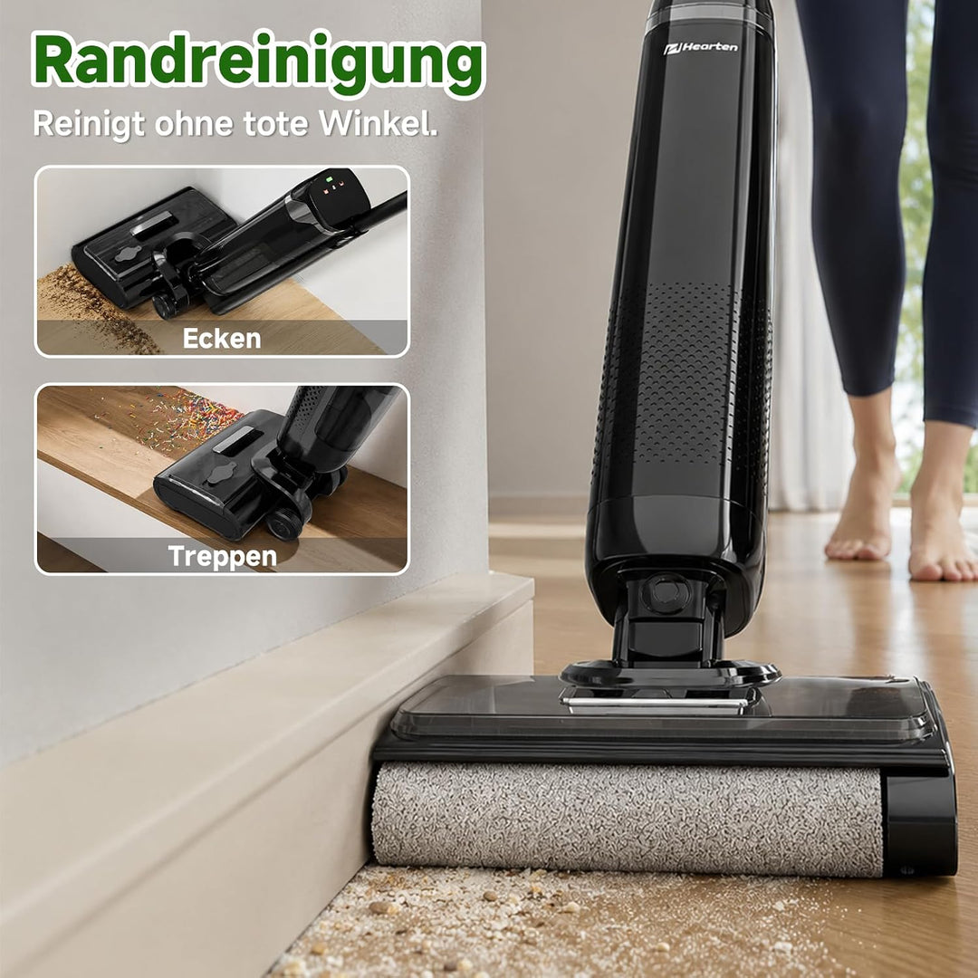 Hearten Nass Trockensauger, 180° Lay-Flat, Selbstreinigung, Anti-Tangle Schwarz, Schwarz