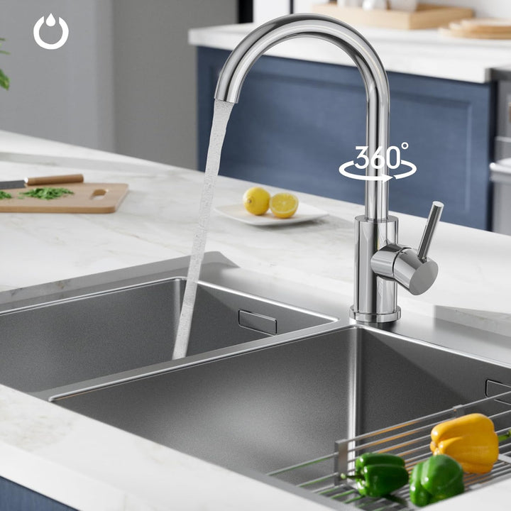 FORIOUS Wasserhahn Küche, Mischbatterie Küche, Küchenarmatur mit 360°Drehbar, Spülenarmatur mit Einh
