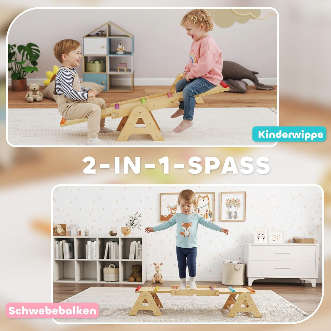 AIYAPLAY 2 In 1 Balance Wippe Kinder, Schwebebalken aus Holz, Wippe Schaukelwippe Garten, Balance Bo