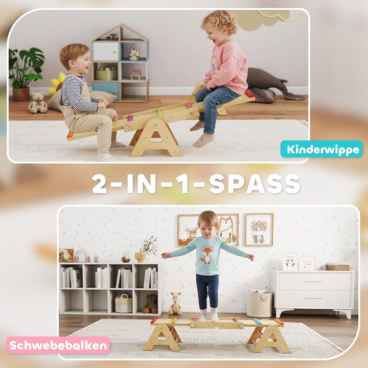AIYAPLAY 2 In 1 Balance Wippe Kinder, Schwebebalken aus Holz, Wippe Schaukelwippe Garten, Balance Bo