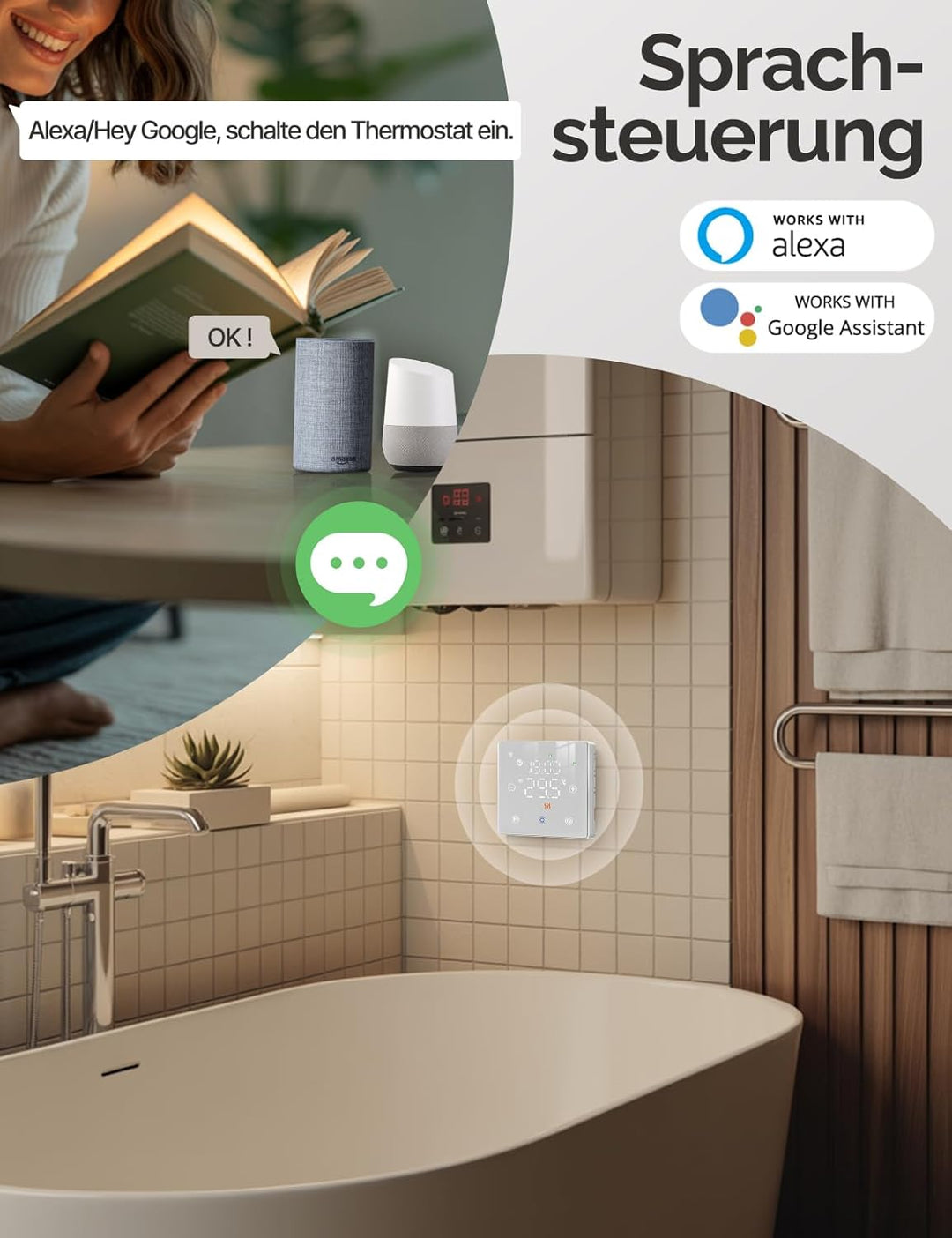 MOES Smart Thermostat für Kessel,Batteriebetrieben,WLAN Raumthermostat Programmierbares Kompatibel A