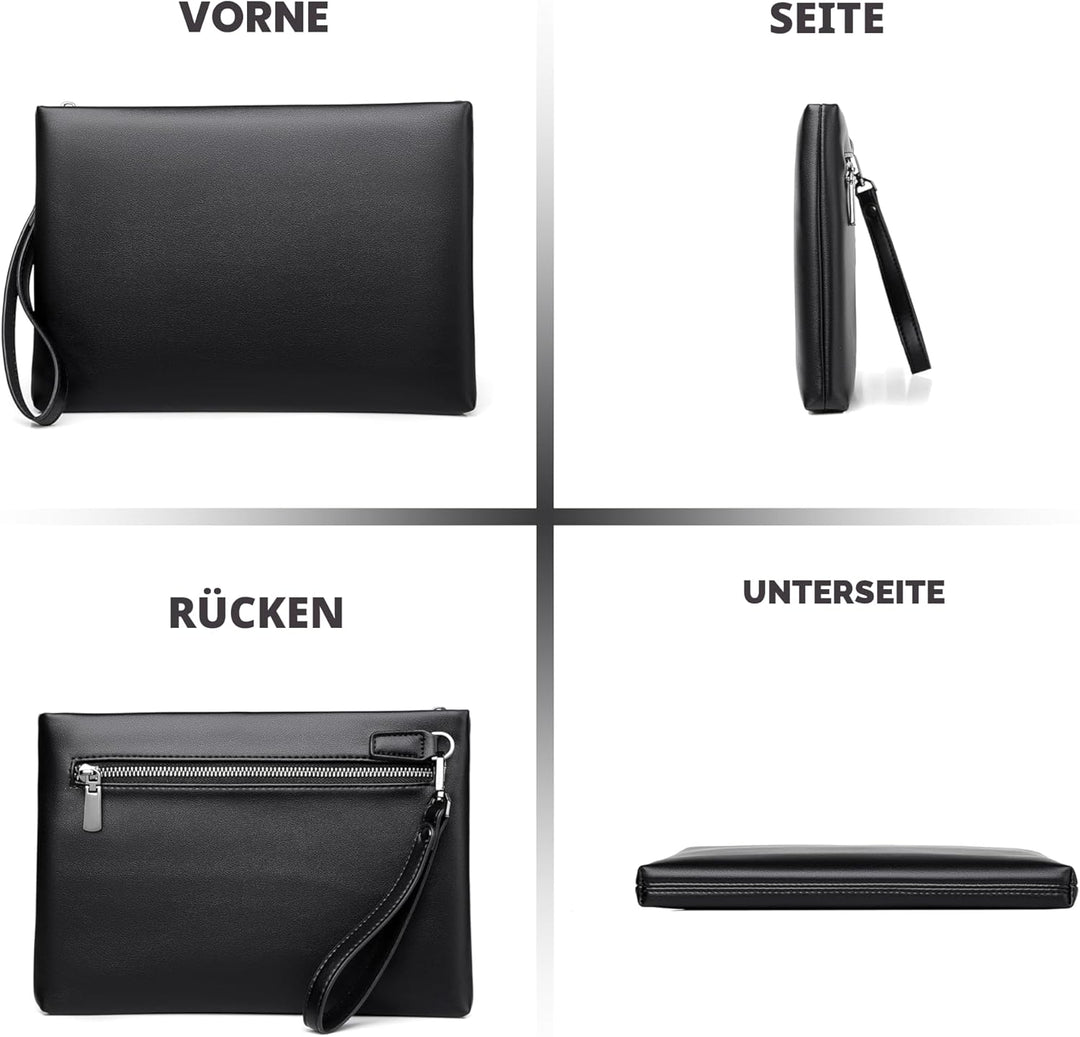FSD.WG Herren Clutch Bag Handtasche Leder Reissverschluss Grosse Geldbörse Clutch Geldbörse mit Geld