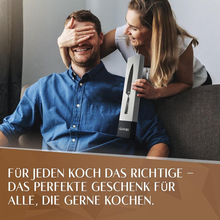 Glavory - Küchenmesser mit schwarzer Klinge und Holzgriff - 20cm Klinge - Kochmesser mit extrem scha
