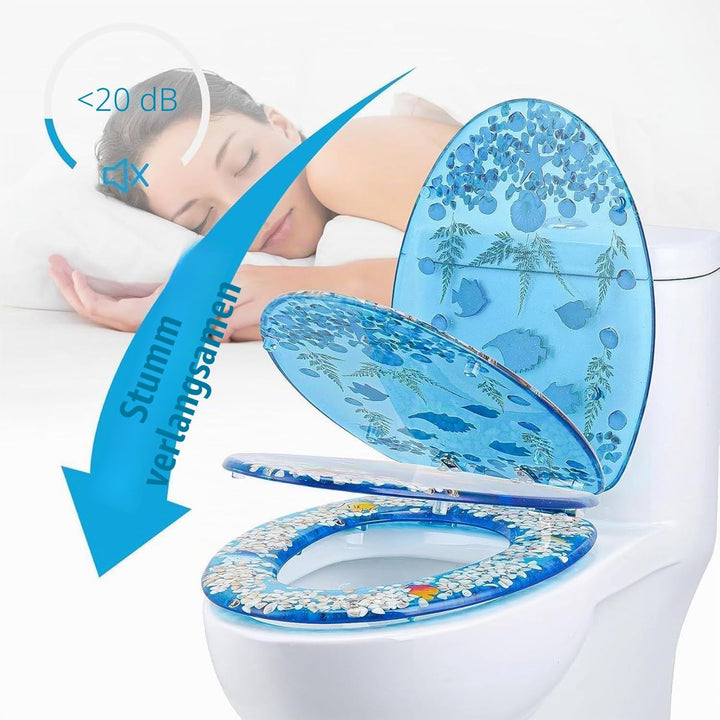 Gresonic WC-Sitz aus transparentem Kunstharz,hygienisch und bequem, verstellbare Metallscharniere,Ec
