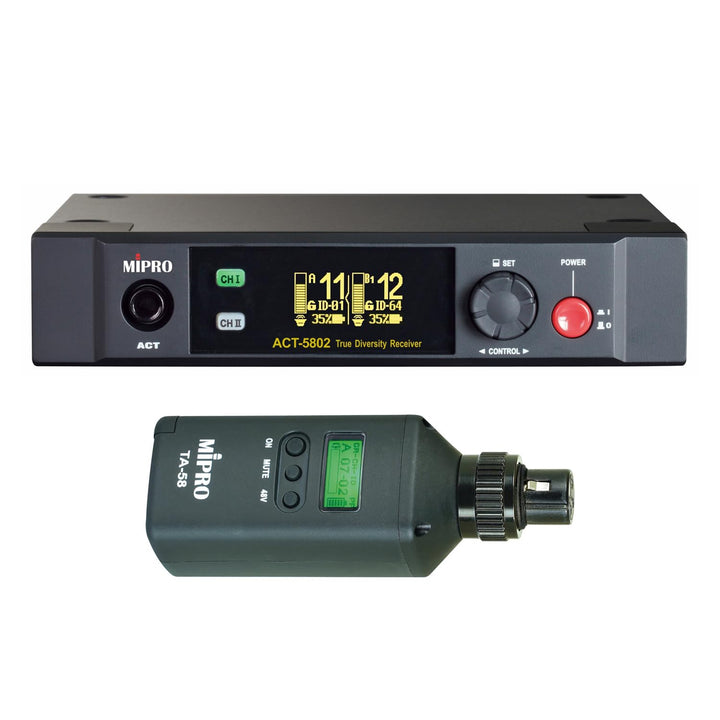 Mipro ACT-5802 Digitaler Drahtloser 2-Kanalempfänger 5,8 GHz+ TA-58 Anstecksender für Mikrofone