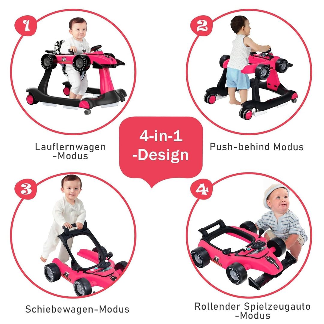 COSTWAY 4 in 1 Lauflernhilfe, Lauflernwagen klappbar mit einstellbarer Höhe & Geschwindigkeit, Baby