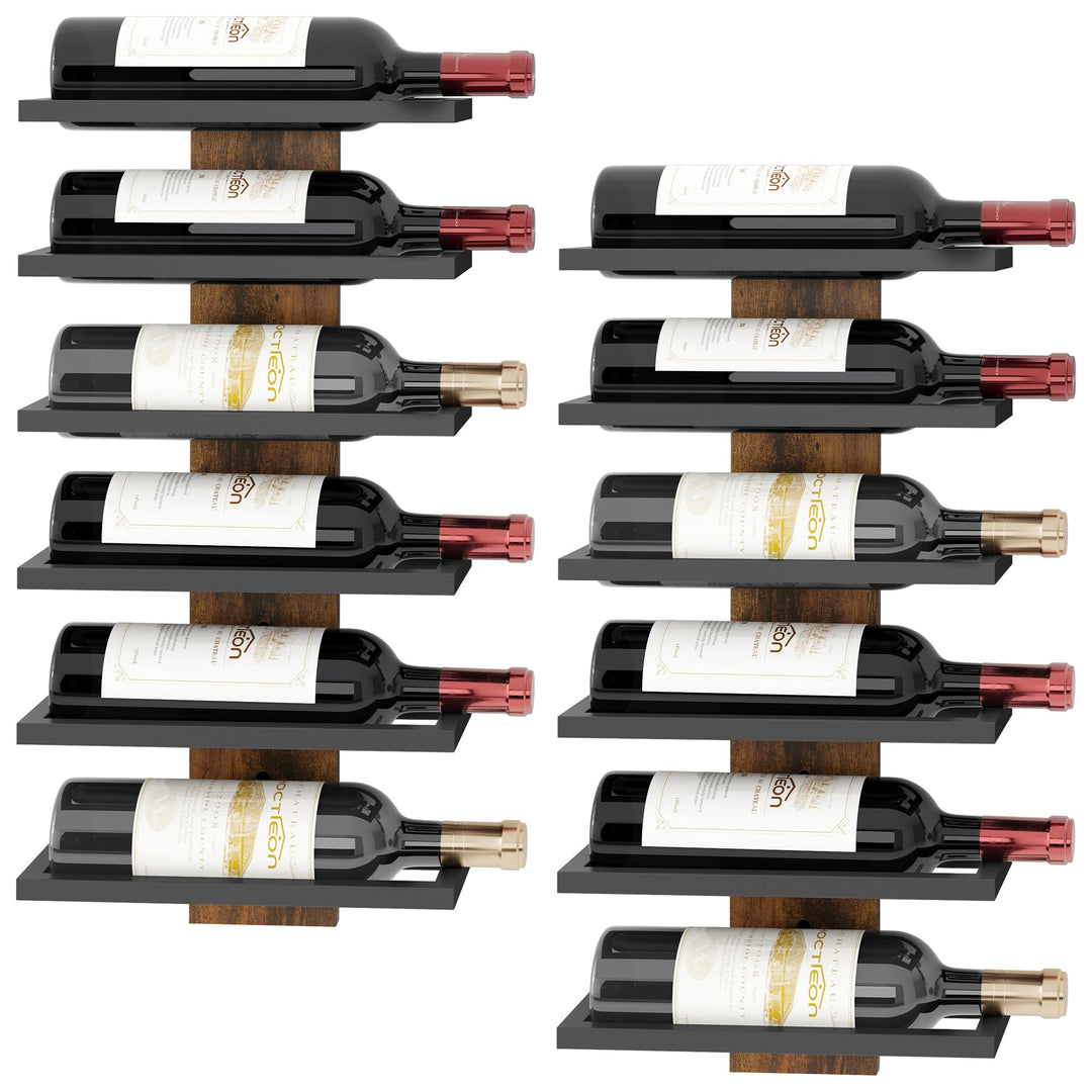 Hoctieon Weinregal Wand, Flaschenregal mit 6 Ebenen 2 Set, Holz Weinregal Hängend Weinflaschenregale