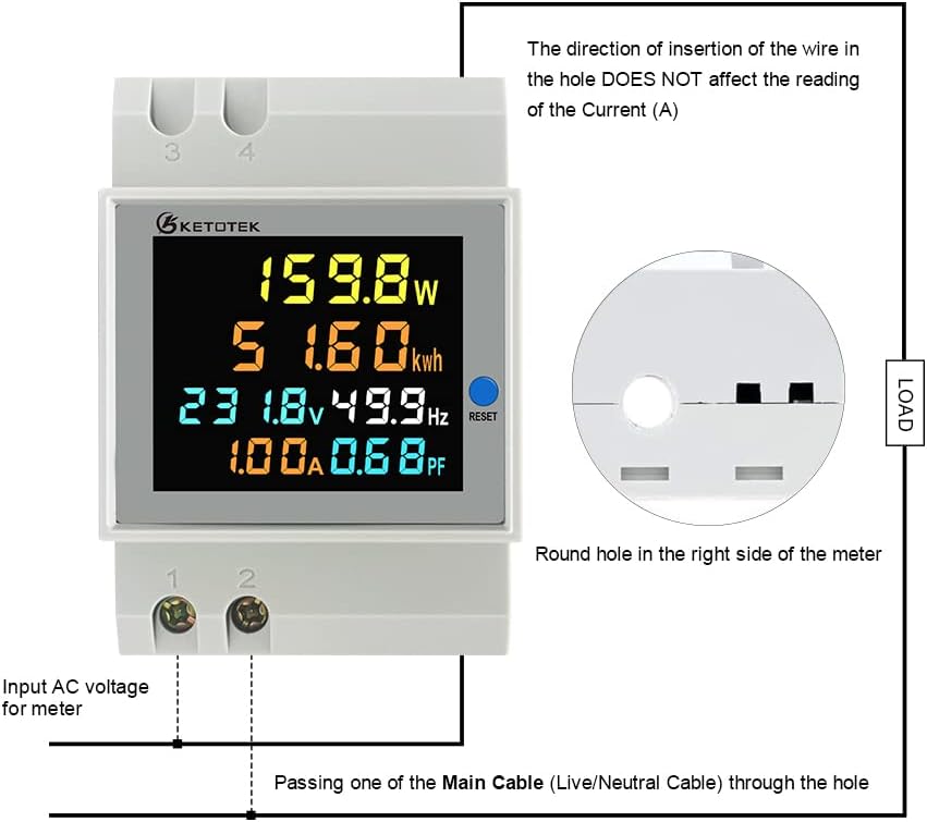 KETOTEK Stromzähler Hutschiene, Digitaler Energiezähler 6in1, AC40-300V 100A Wechselstromzähler KWh