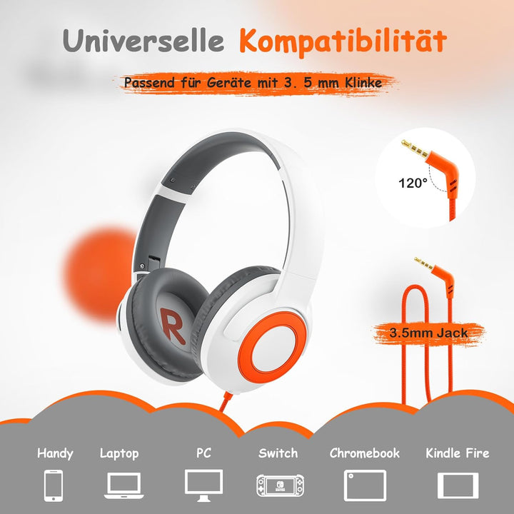 TONOSHARK Kopfhörer für Schulkinder mit Kabel, Klappbar mit Mikrofon & Gehörschutz (85/94 dB). Kinde