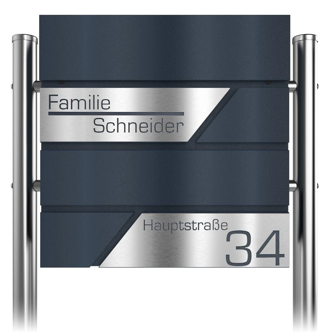 Briefkasten in Anthrazit RAL 7016 mit Standfuss freistehend - Postkasten Edelstahl Schild personalis