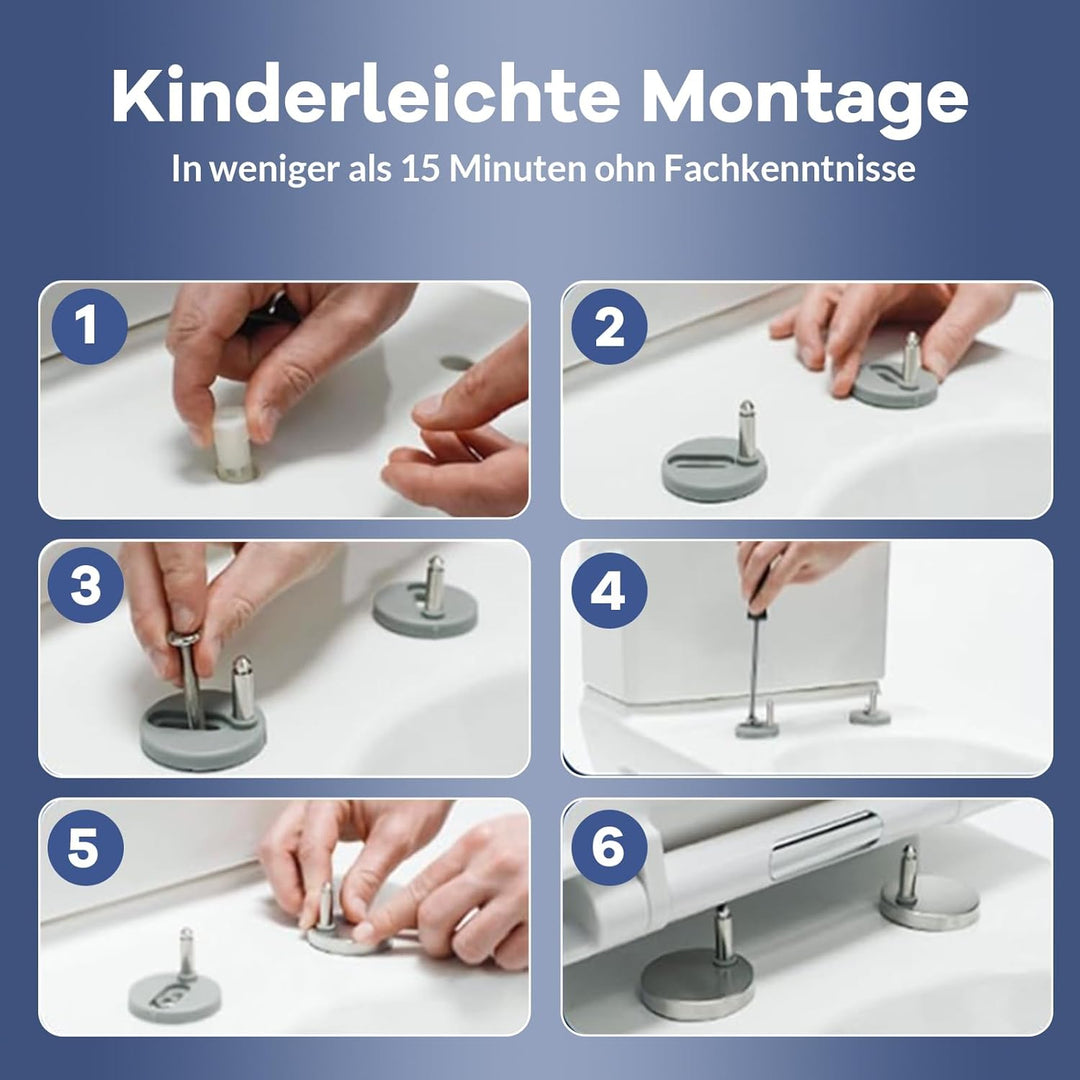 Toilettendeckel mit Absenkautomatik E-Form Weiss, Antibakterieller &amp; UV-beständig WC Sitz, Abnehmbar