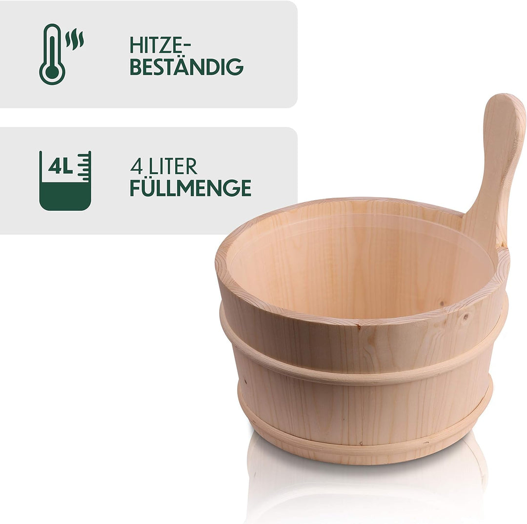 CozyNature® Sauna Eimer mit Kelle aus hochwertigem finnischen Kiefern-Holz | Sauna Zubehör, Saunaküb