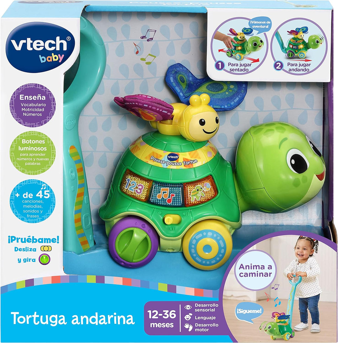 VTech Walking Turtle, Ziehspielzeug für Babys ab 12 Monaten, Version mit Gehhilfe, Spanisch (3480-54