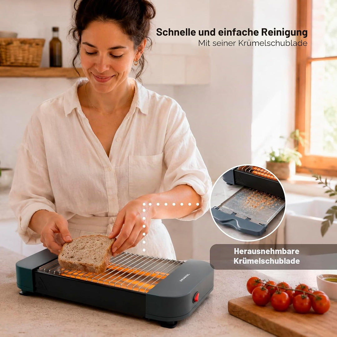 Grunkel Toaster mit 300 W und geeignet für 1 Brotscheibe mit On/Off und ohne Timer. Krümelschublade