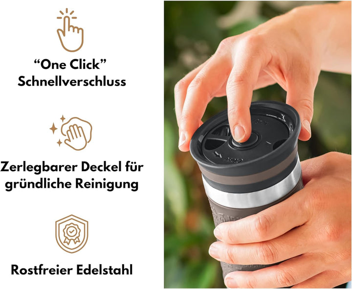 Milu Thermobecher Kaffee to go 370ml, 450ml Isolierbecher Kaffeebecher - 100% Auslaufsicher - Trinkb