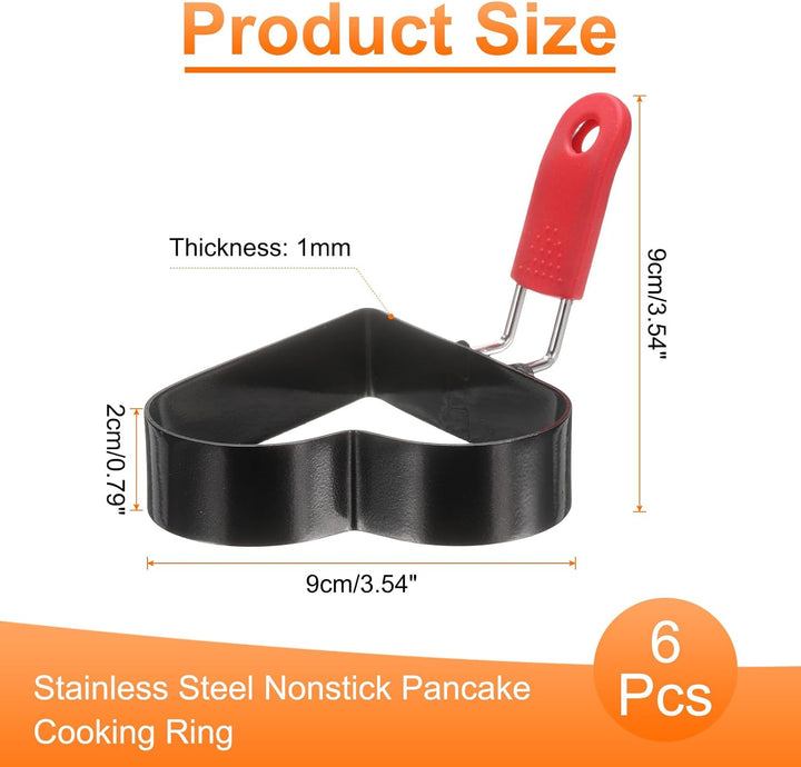 QUARKZMAN 6 Stück Herzform Spiegeleiformen 9cm Form PancakeAntihaftbeschichtung mit Silikon-Klappgri