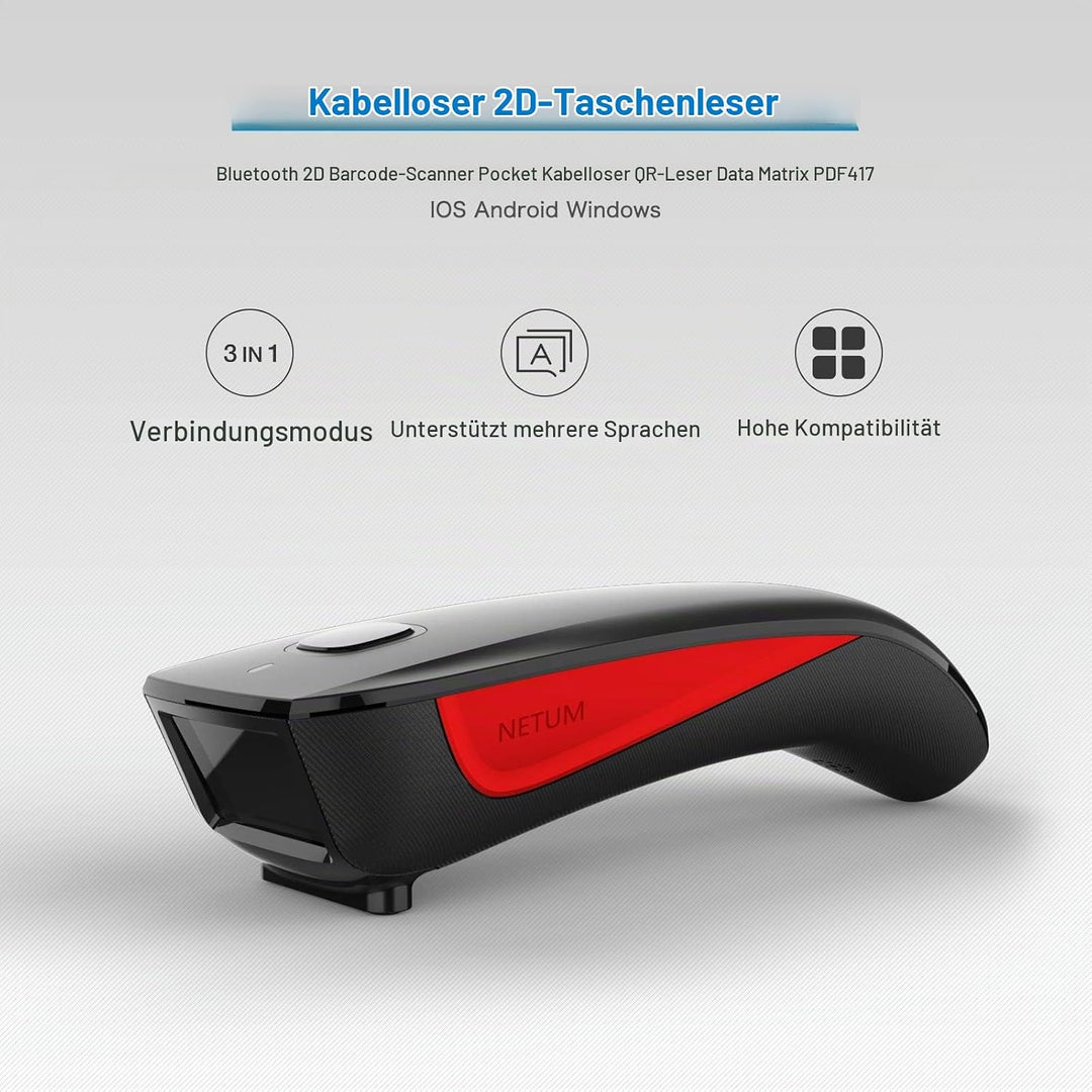 NETUM C990 Bluetooth 2D QR Barcode Scanner Wireless kompatibel mit kleine Tasche USB 1D 2D QR Code S