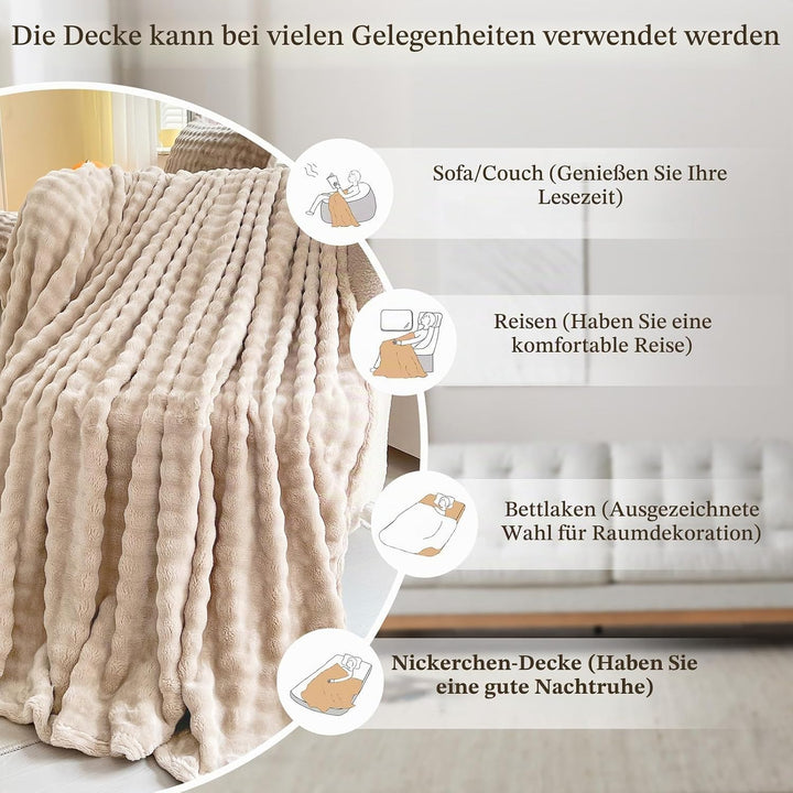 Kuscheldecke Milchsamt Blasen Decke Super Soft Wohndecke Dick 450 G/M² Flanell Decke Couchdecke Warm