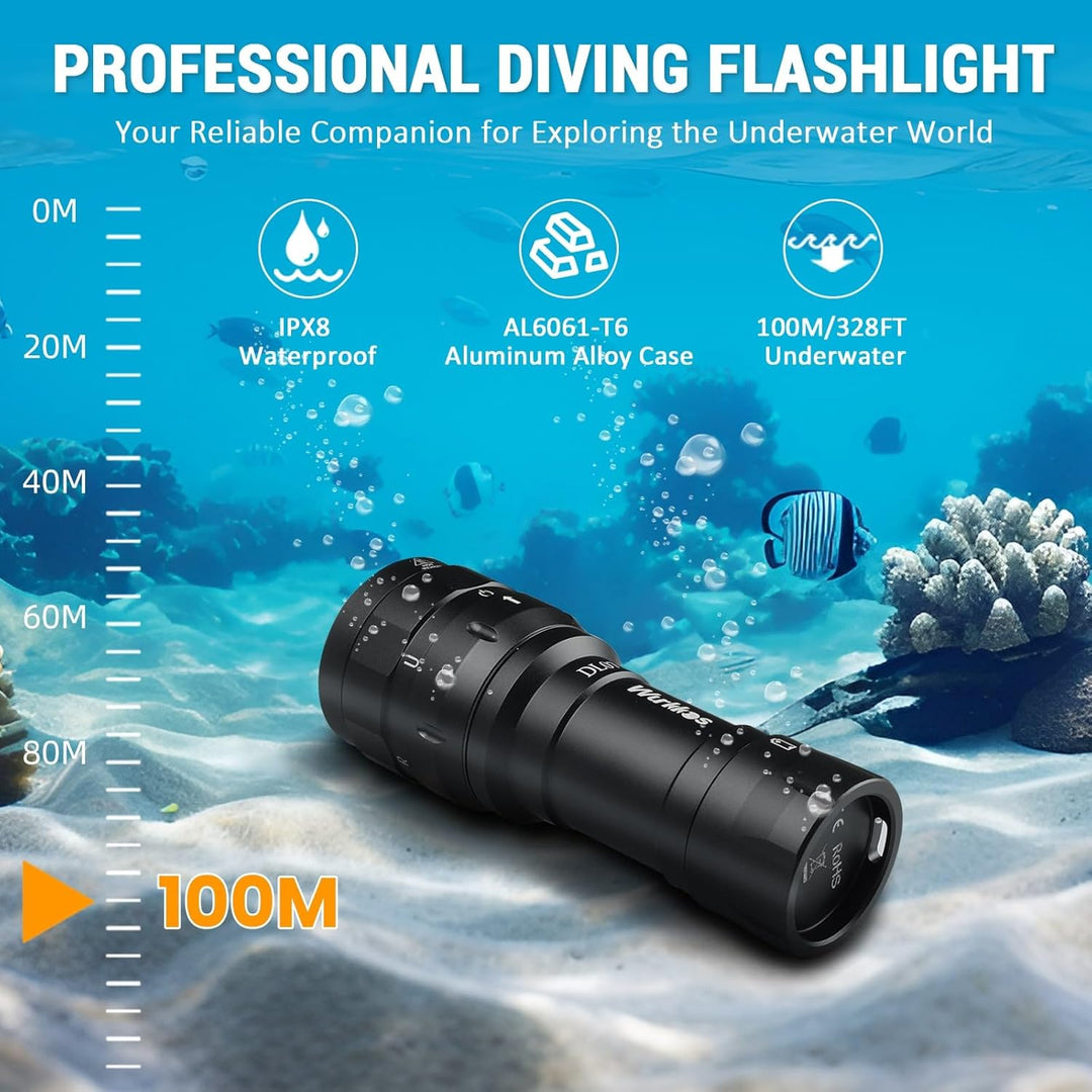 Wurkkos DL07 Tauchlampe,3000 Lumen LED Tauchen Taschenlampe 100 M Unterwasser Foto Füllbeleuchtung U