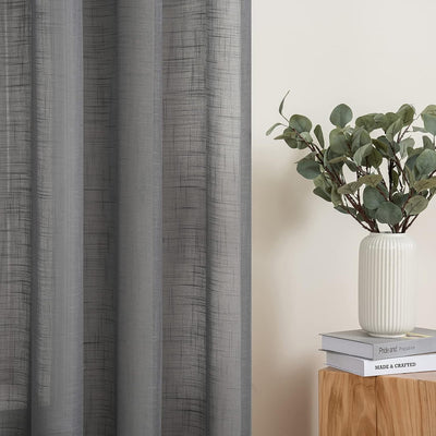 MIULEE 2er Set Voile Vorhang Sheer Leinenvorhang mit Ösen Transparente Leinen Optik Gardine Ösenscha