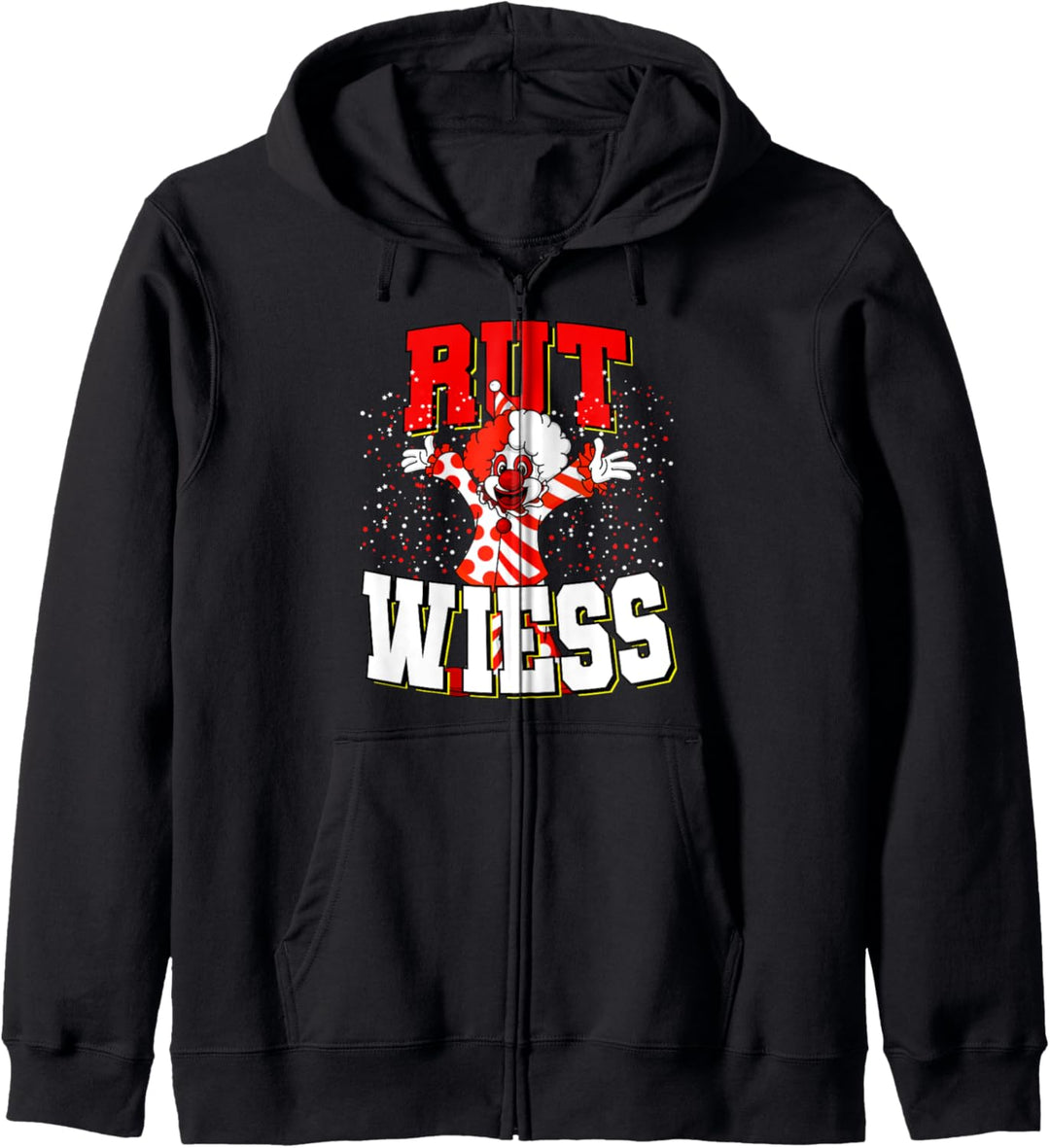 Rut Wiess, Karnevalsumzug Köln Rot Weiss KOmnfetti, Clown Kapuzenjacke