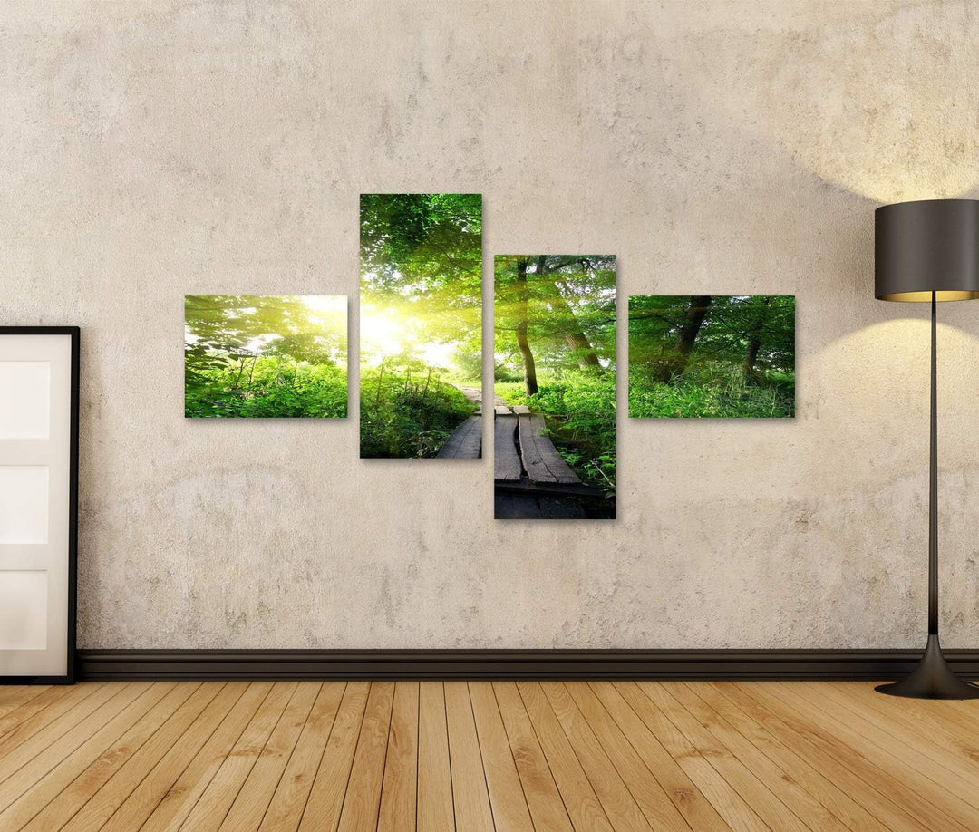 islandburner Bild auf Leinwand Hölzerne Brücke Wald Sonnenaufgang Bilder Wandbilder Poster Leinwand