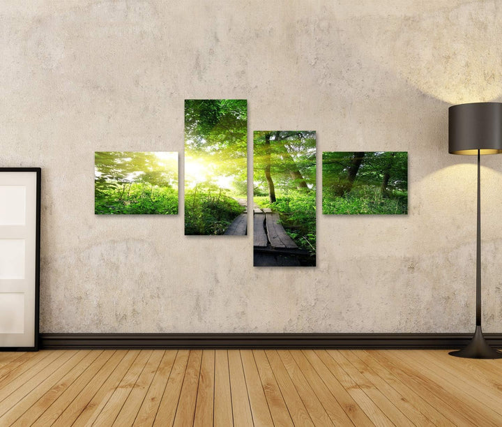 islandburner Bild auf Leinwand Hölzerne Brücke Wald Sonnenaufgang Bilder Wandbilder Poster Leinwand