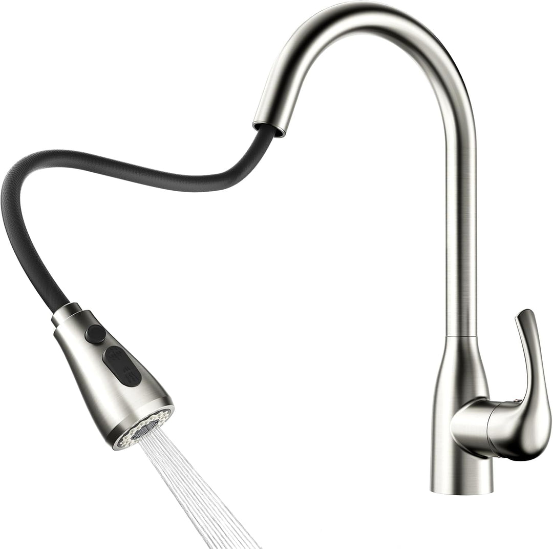 Rainsworth Schwarz Wasserhahn Küche mit Brause Ausziehbar - Hochdruck Küchenarmatur mit Zwei Wassers