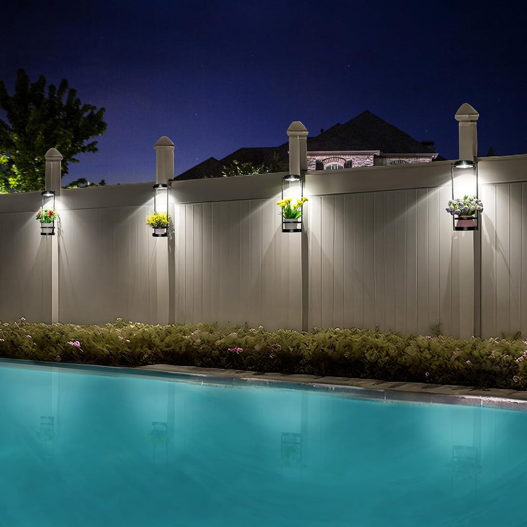 Solare Blumenständer mit LED Pflanzenlicht, IP44 Wassergeschütztes Metall Pflanzenständer Outdoor, 3