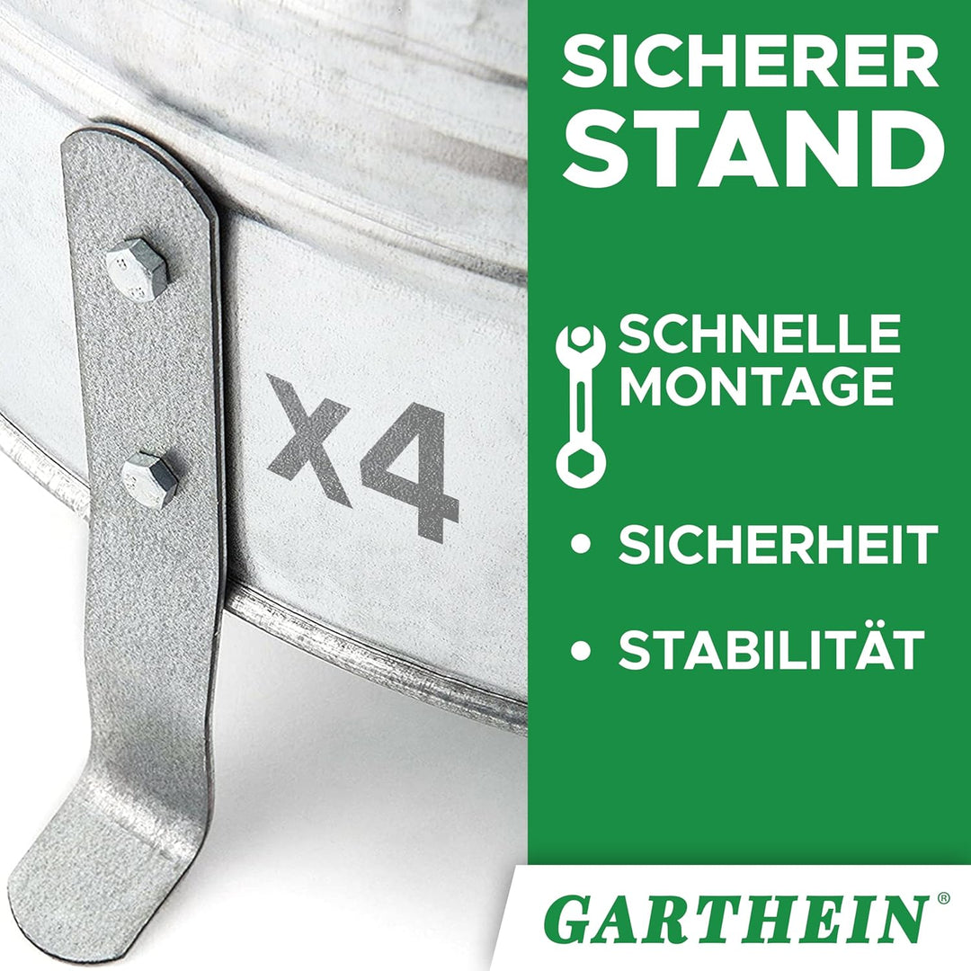 GARTHEIN - 90 Liter Grosse Feuertonne für den Gartenabfall mit Deckel in Silber, Metallfass verzinkt