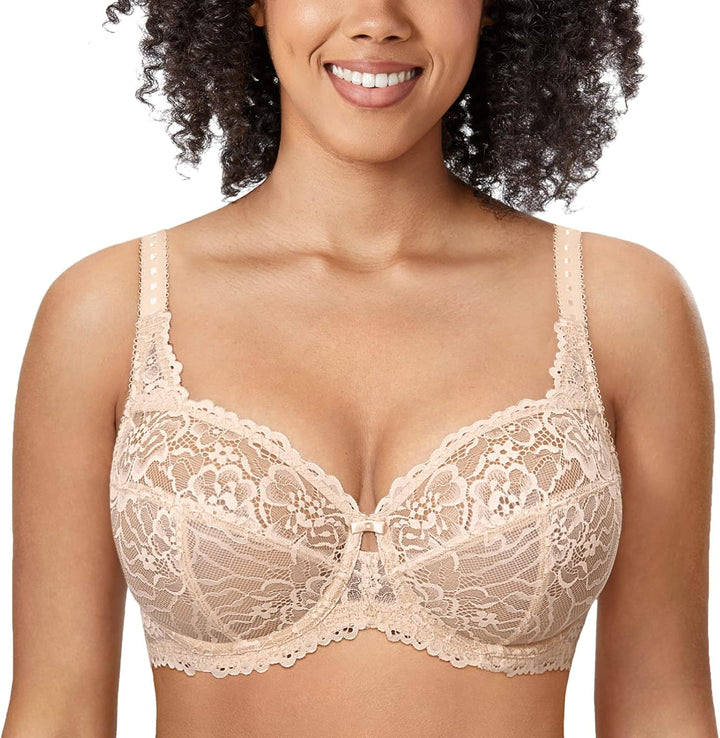 DELIMIRA Damen Minimizer BH Grosse Grössen ohne Polster Vollschalen mit Spitze 75C Beige, 75C Beige