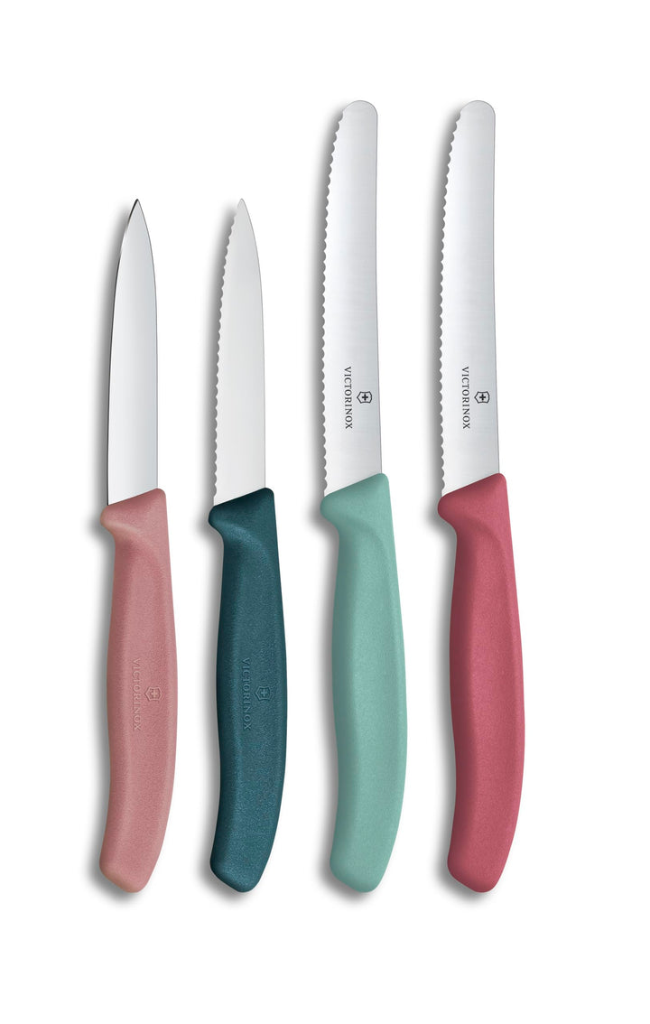 Victorinox Swiss Classic, Tomaten- und Gemüsemesser Set, 4teilig, Scharfe Klinge, 8 und 10 cm, Welle