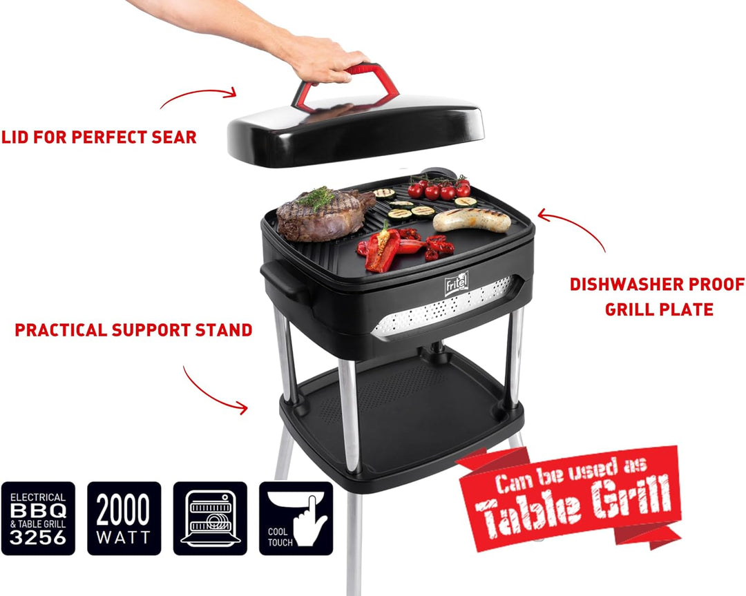 Fritel BBQ 3256 - Elektrogrill - 40x36 cm - 2000 W - Platte + Deckel