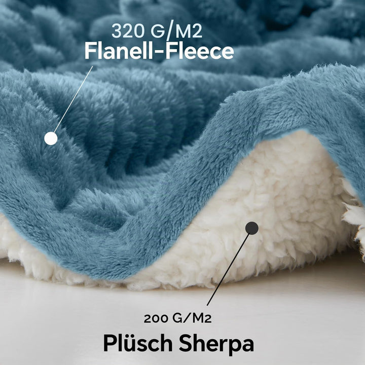 BEDELITE warme Decke Sherpa Kuscheldecke Flauschig Hellblau XXL 220x240 | dicke Deko Fleecedecke, Co
