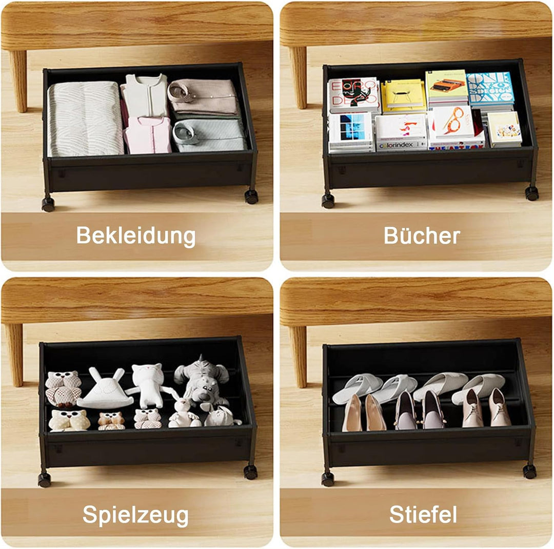 2 Stück Unterbett Aufbewahrungsbox, Unterbettkommode Mit Rollen, Bettkasten Mit Rollen, Metallrahmen