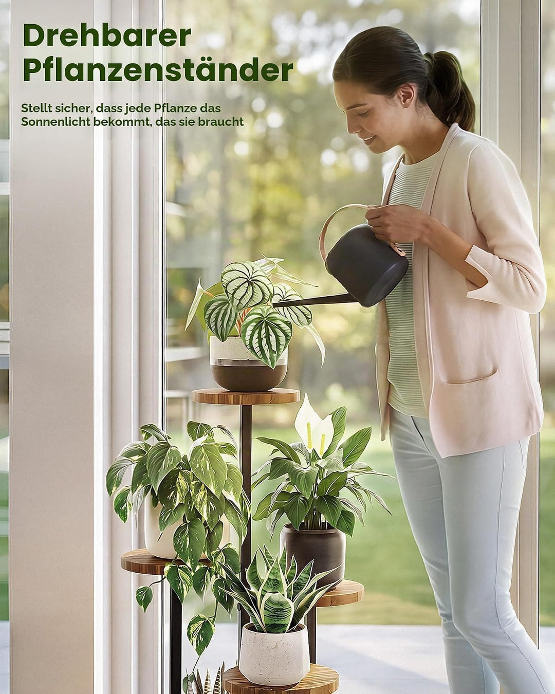 Bamworld Eck-Pflanzenständer für den Innenbereich, 4-stöckiges Metall-Pflanzenregal für mehrere Pfla