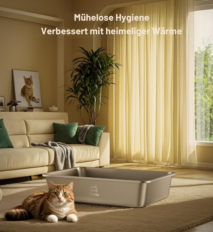 Edelstahl Katzenklo, Grosse Katzentoilette, XXL Katzentoilette Edelstahl Offen, Metall Katzenklo für