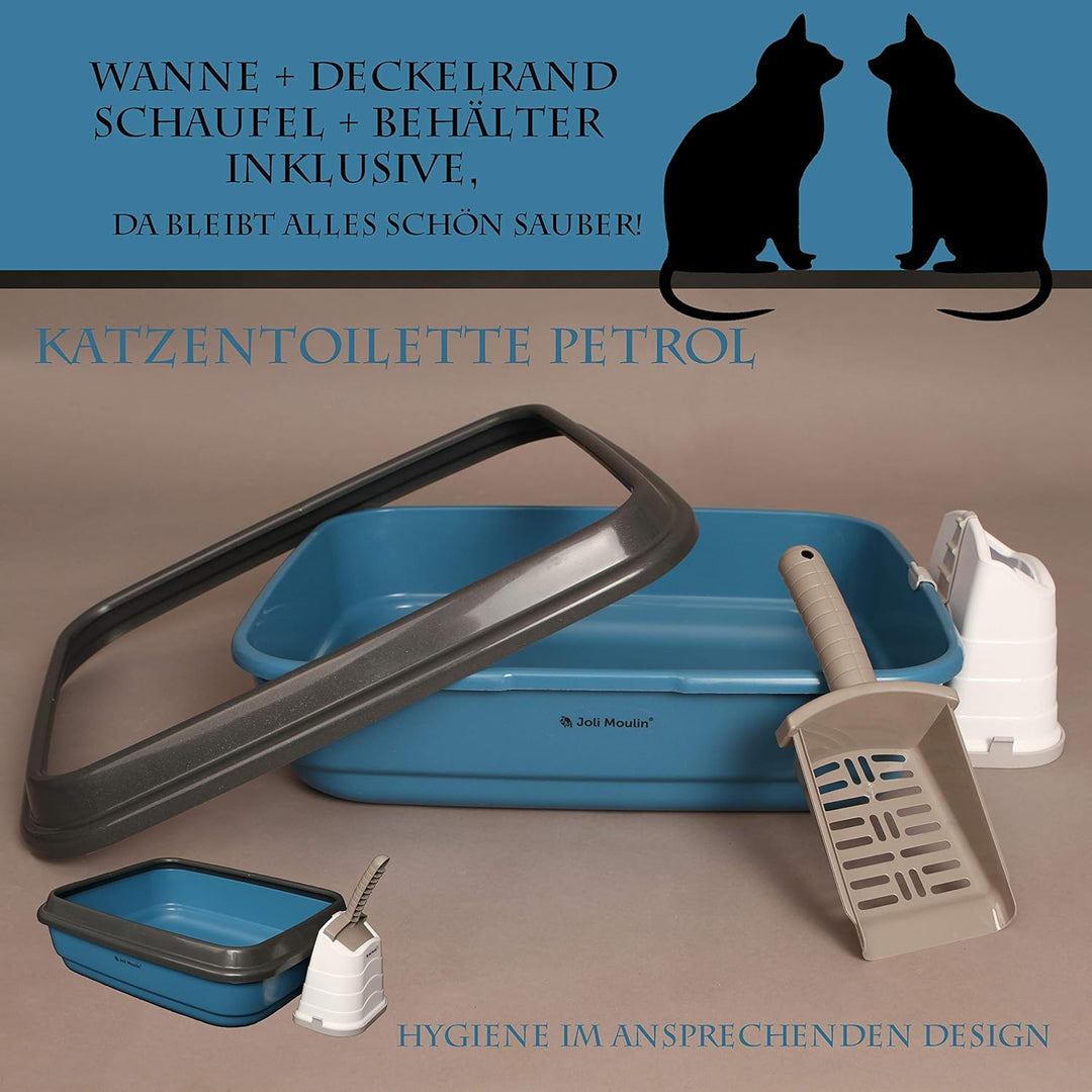 Katzentoilette offen mit Rand 40x50x15 cm Set Streuschaufel und Behälter 100% Recycling Material! Pe