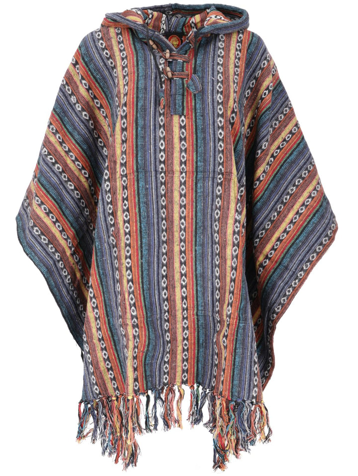 GURU SHOP Poncho Hippie Chic, Ethno Poncho, Andenponcho, Herren/Damen, Blau, Baumwolle, Size:One Siz