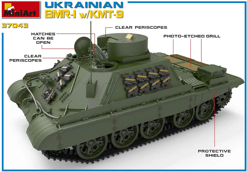 Mini Art 37043 1:35 Ukrain. BMR-1 m. KMT-9 Minenwalze - originalgetreue Nachbildung, Modellbau, Plas